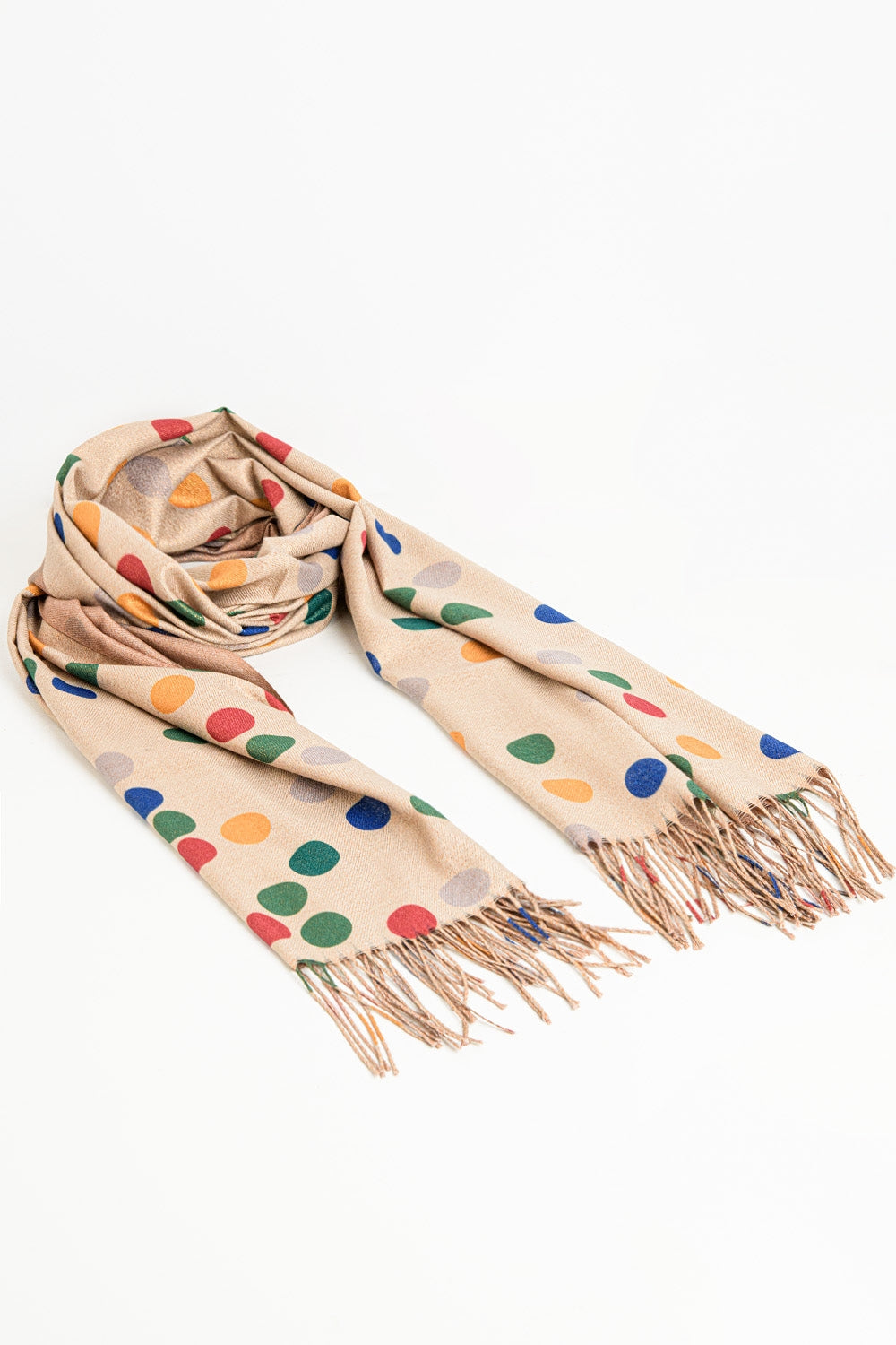 Bufanda suave de lunares multicolores en beige