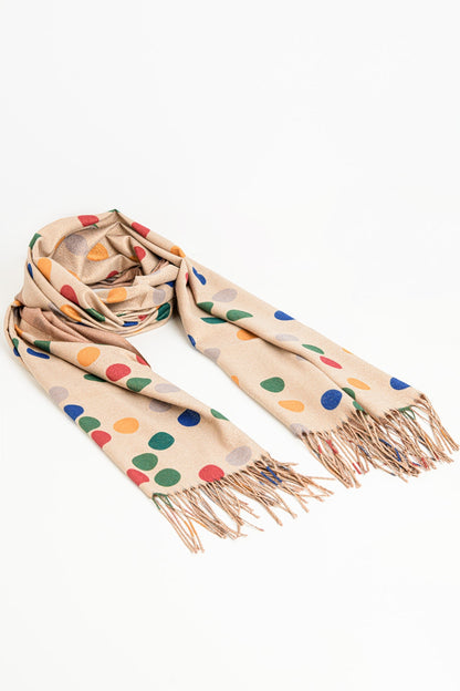 Bufanda suave de lunares multicolores en beige