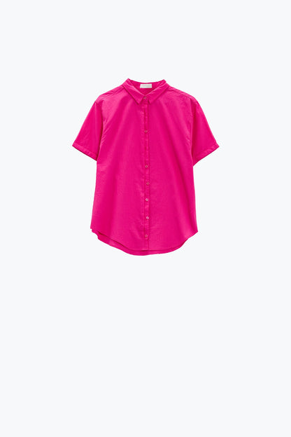 Camisa abotonada de manga corta en fucsia