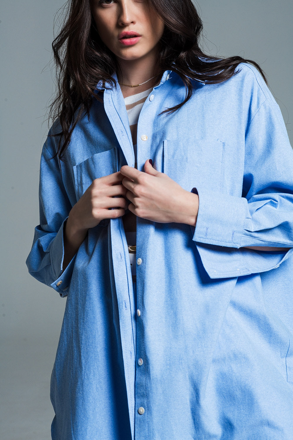 Camisa azul claro 3/4 boyfriend