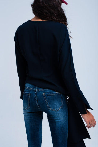 Camisa azul con lazo en el lateral