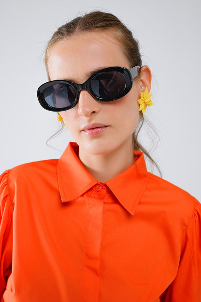Camisa básica de popelín naranja con mangas largas globo