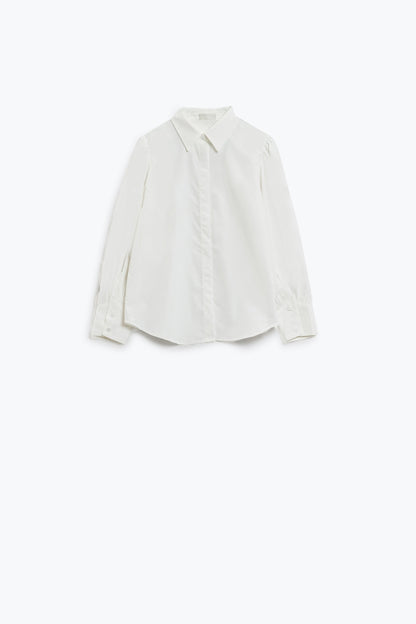 Camisa blanca basica de poplin de manga larga globo