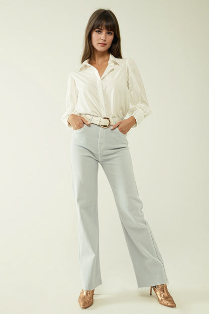 Camisa blanca basica de poplin de manga larga globo