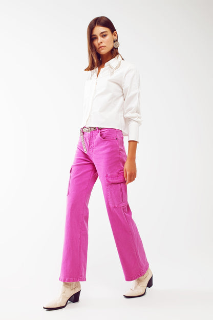 Camisa con cuello de strass y flecos en blanco