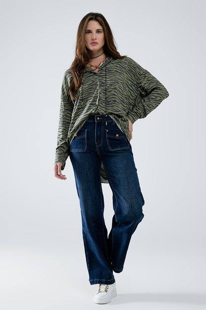 Camisa con estampado de cebra en verde