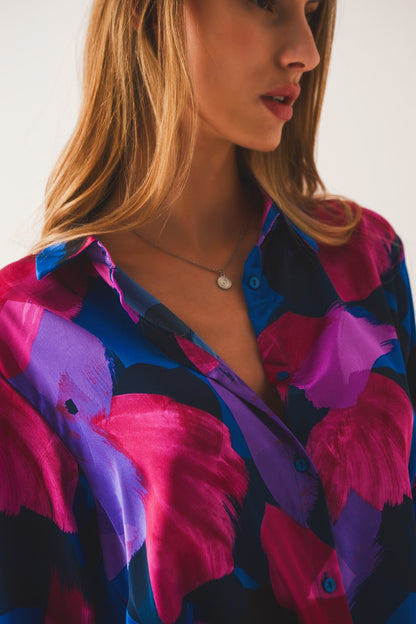 Camisa con estampado floral morado