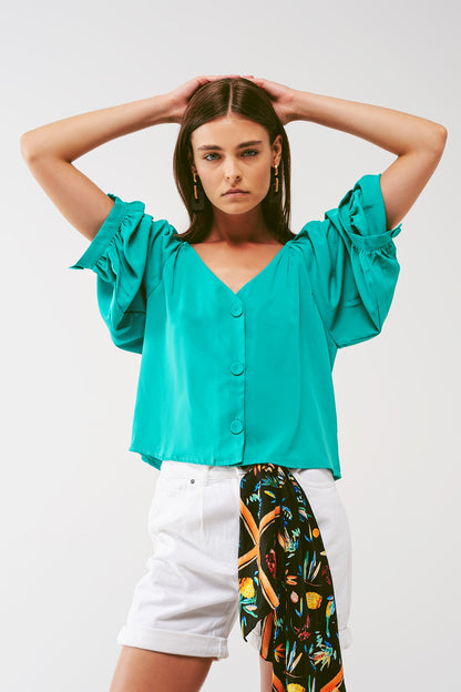 Camisa corta con botones en verde
