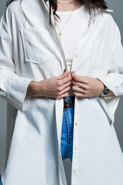 Camisa de corte boyfriend con manga 3/4 en blanco