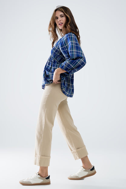 Camisa de cuadros Babydoll en azul y verde