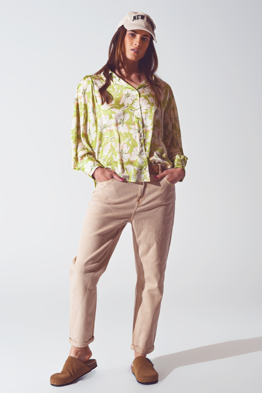 Camisa de gasa con estampado floral en verde