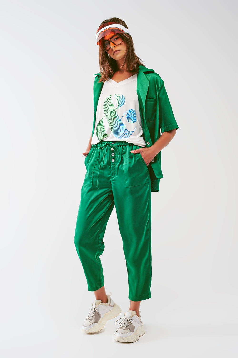 Camisa de manga corta de satén en verde