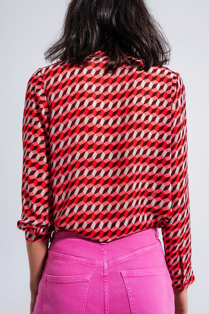 Camisa de manga larga con estampado geométrico y cuello de solapas