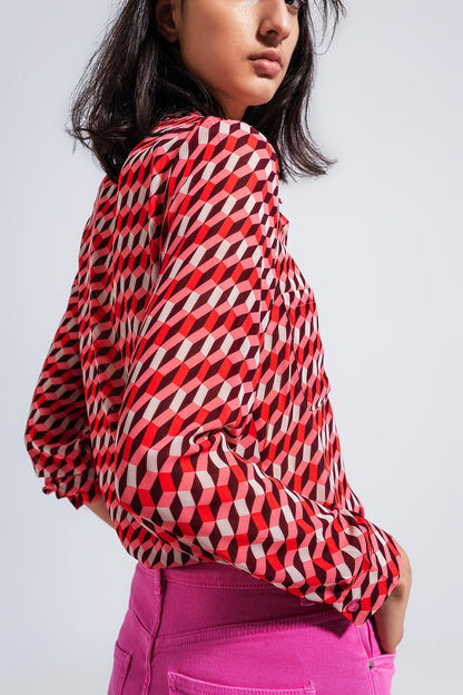 Camisa de manga larga con estampado geométrico y cuello de solapas