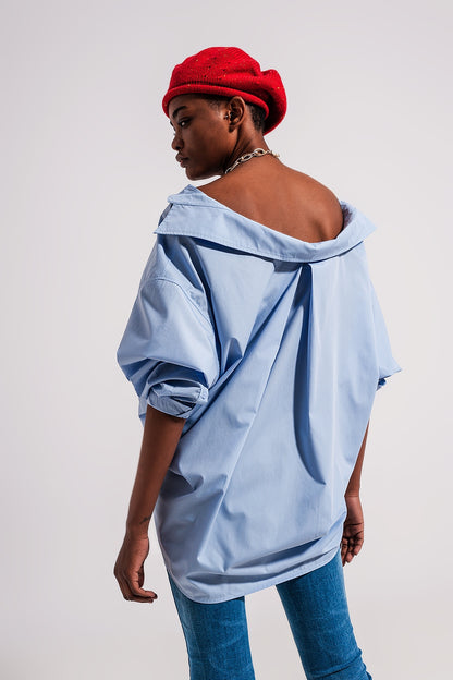 Camisa de popeline azul de corte amplio