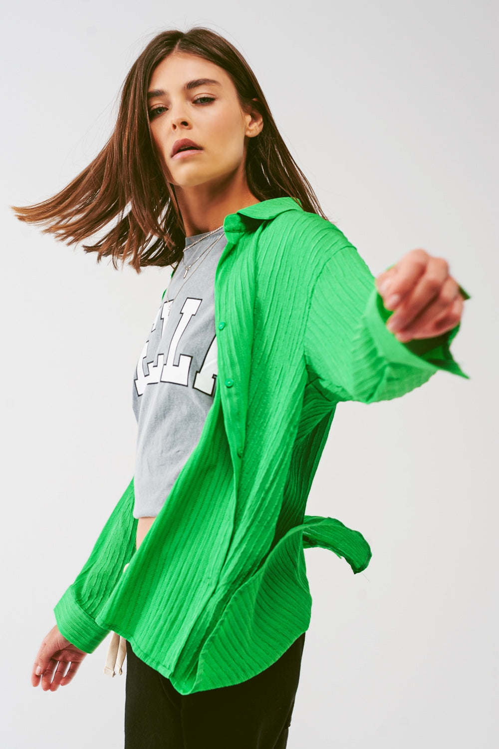 Camisa de rayas holgada en verde