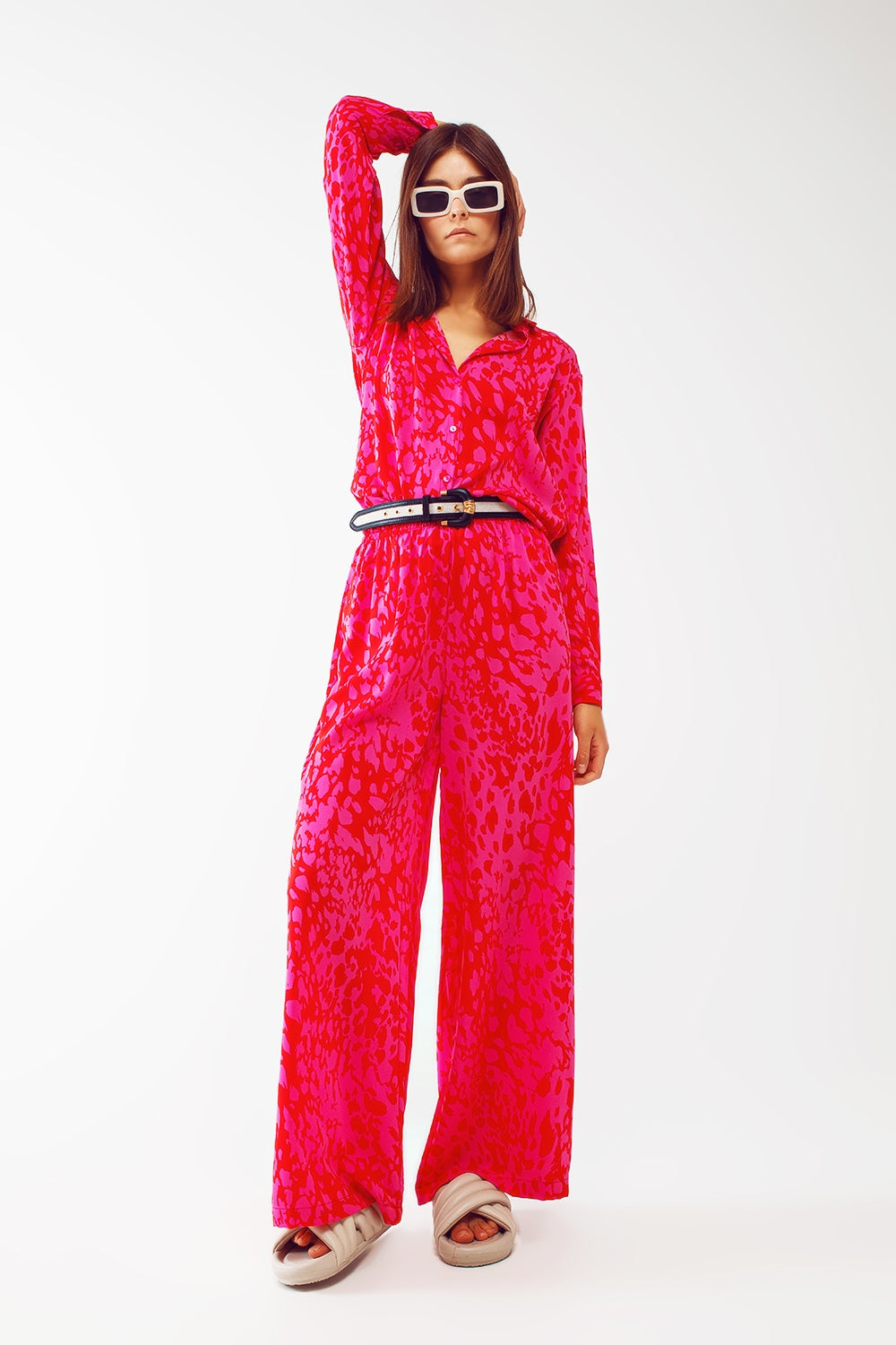 Camisa estampada animal en fucsia