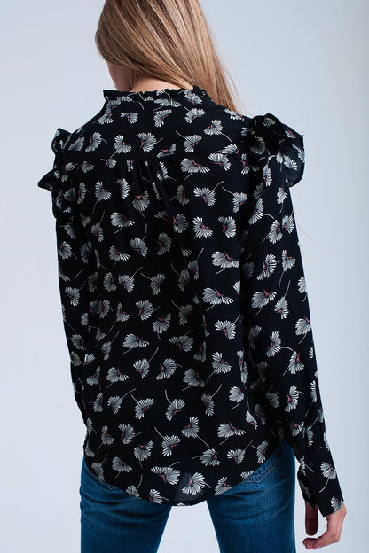 Camisa estampado floral negra