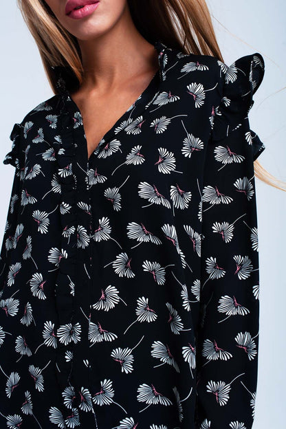 Camisa estampado floral negra