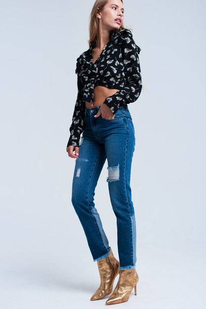 Camisa estampado floral negra