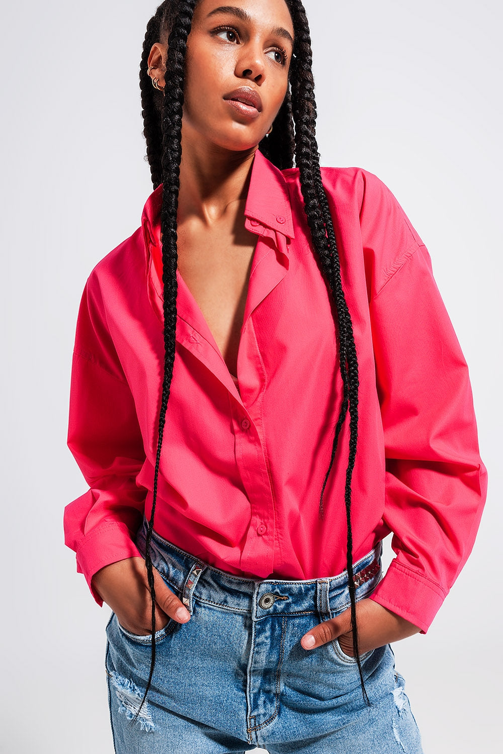 Camisa fuchsia con botones delanteros