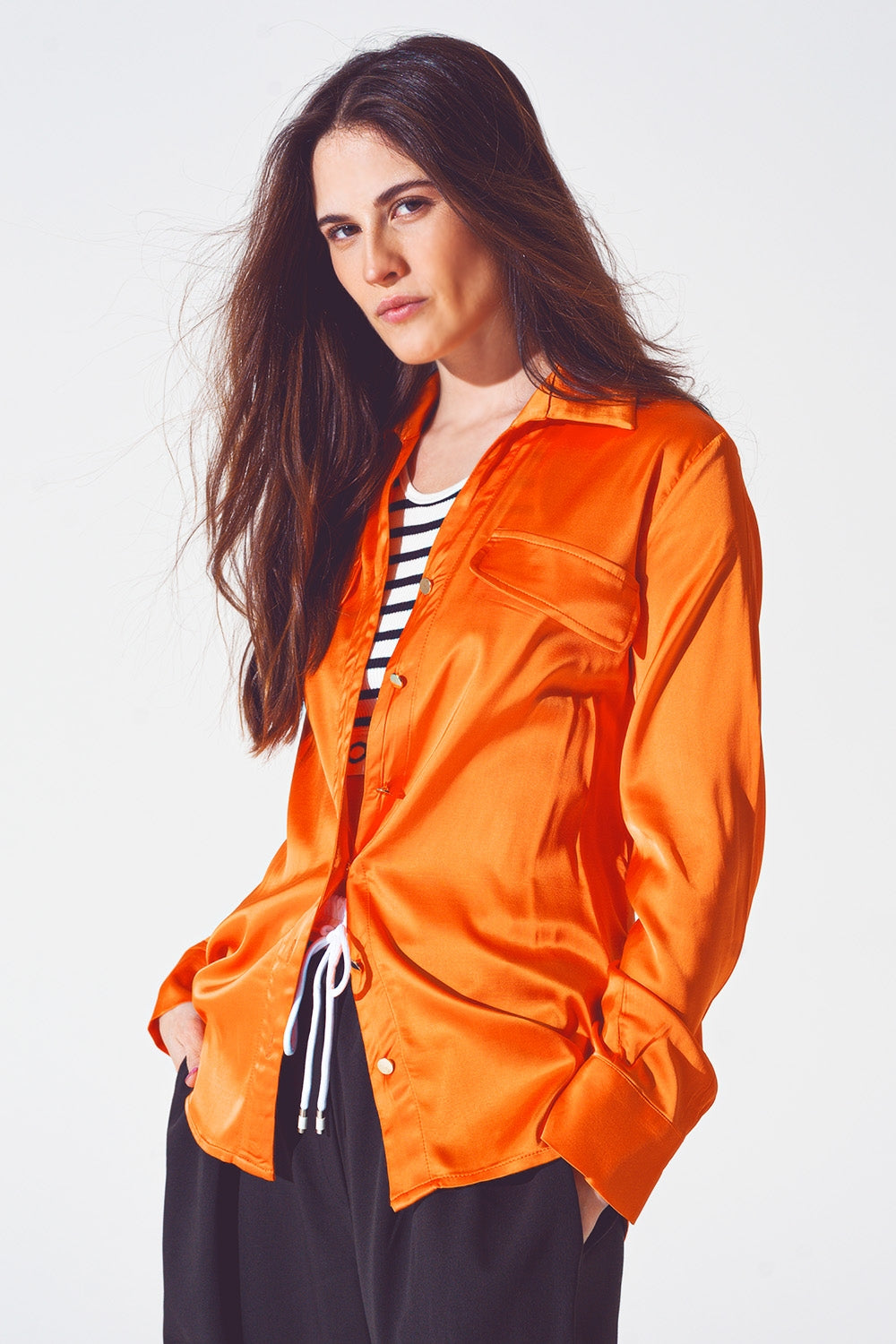 Camisa naranja intenso de rayon