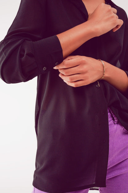 Camisa negra de chifón transparente