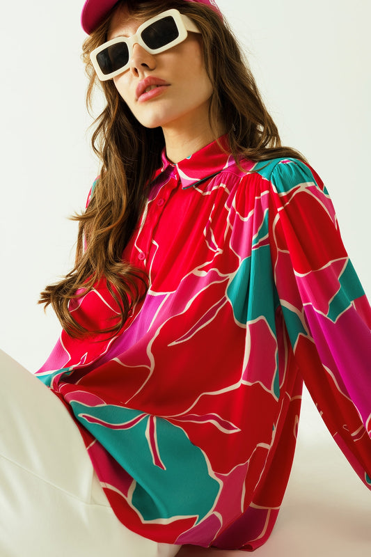 Q2 Camisa oversize con motivos florales y cierre de botones