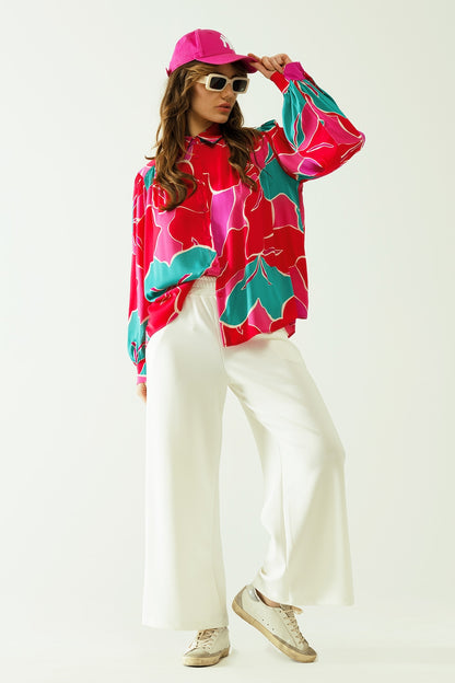 Camisa oversize con motivos florales y cierre de botones