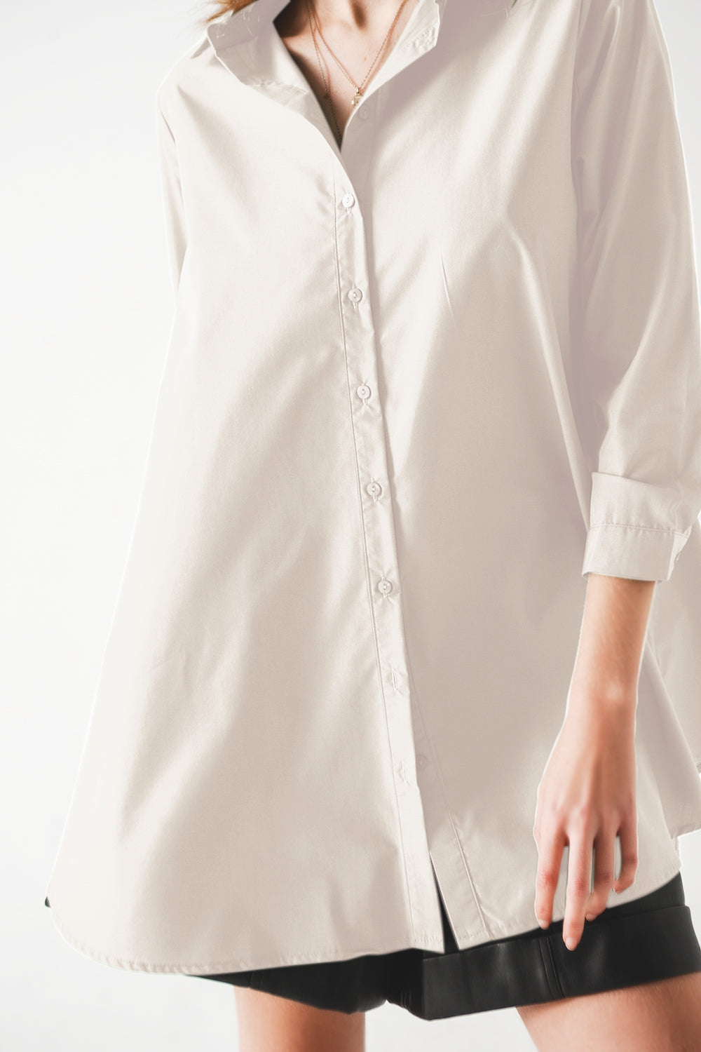 Camisa oversize de popelina en línea A en blanco