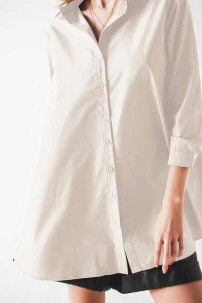 Camisa oversize de popelina en línea A en blanco