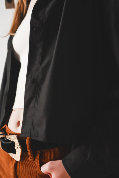 Camisa oversize en mezcla de algodón negra