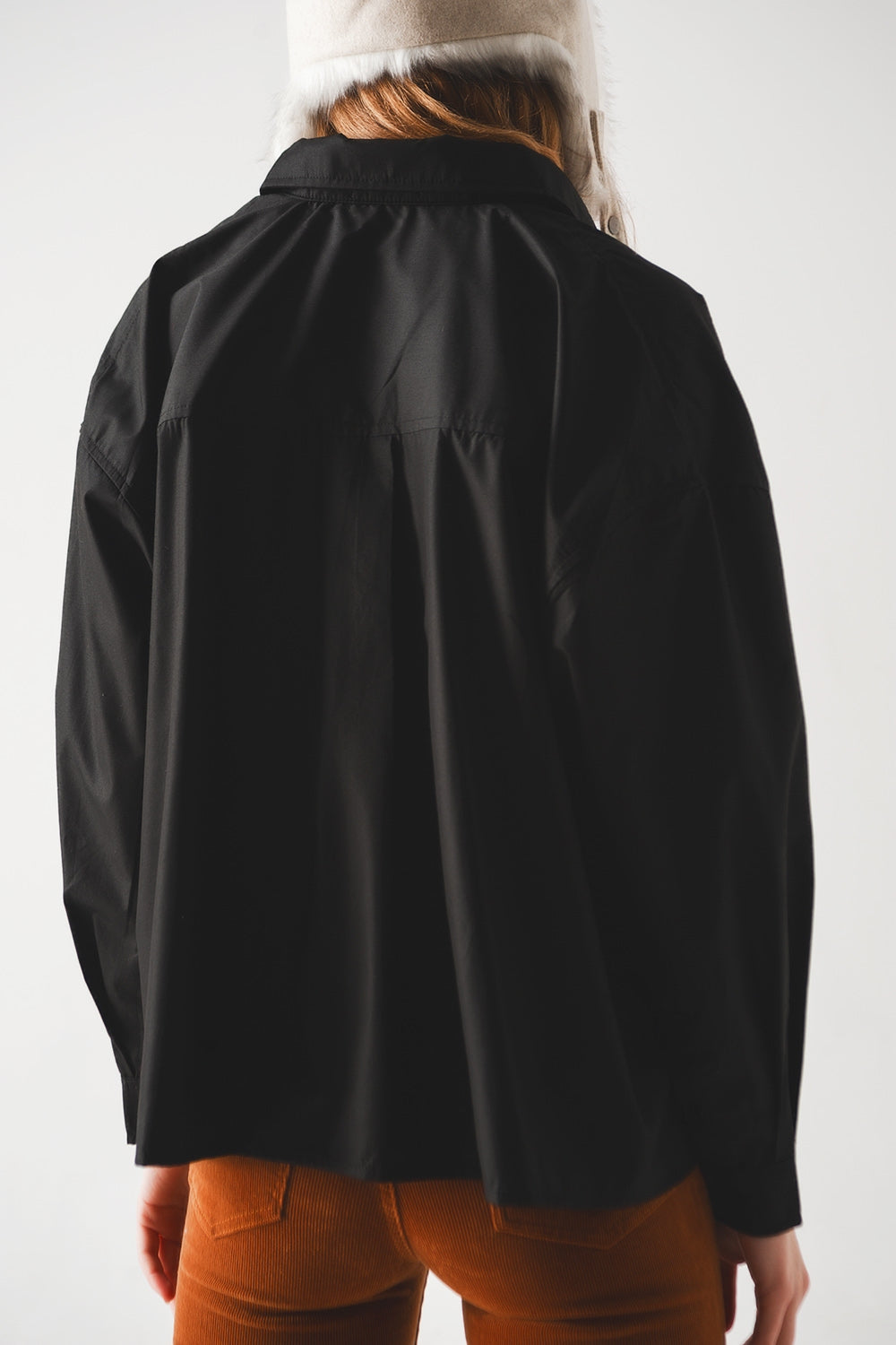 Camisa oversize en mezcla de algodón negra