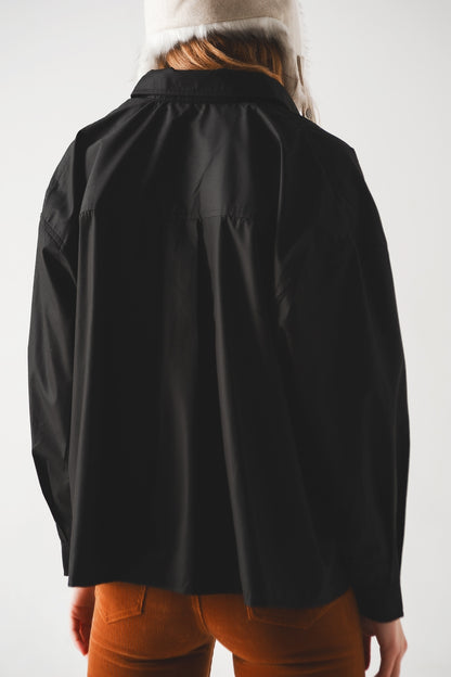 Camisa oversize en mezcla de algodón negra
