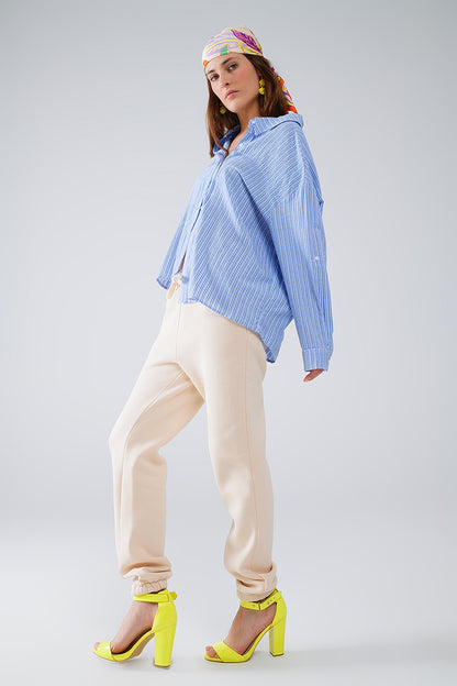 Camisa relajada de rayas finas en azul