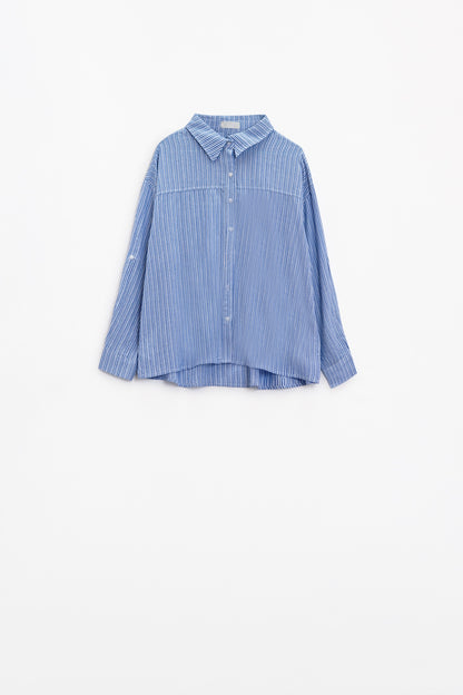 Camisa relajada de rayas finas en azul