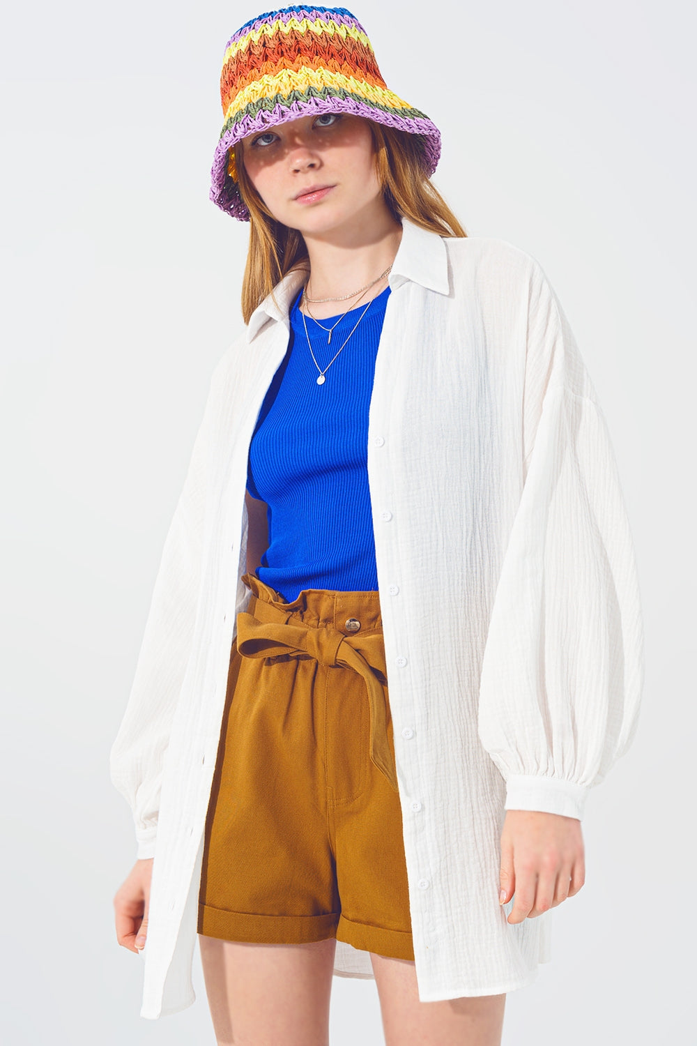 Camisa Suelta Texturizada en Blanco