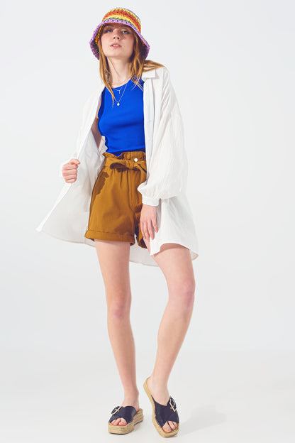 Camisa Suelta Texturizada en Blanco