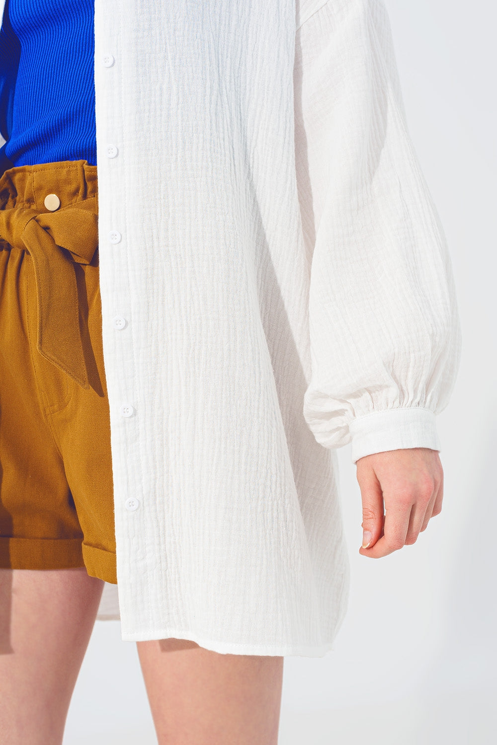 Camisa Suelta Texturizada en Blanco
