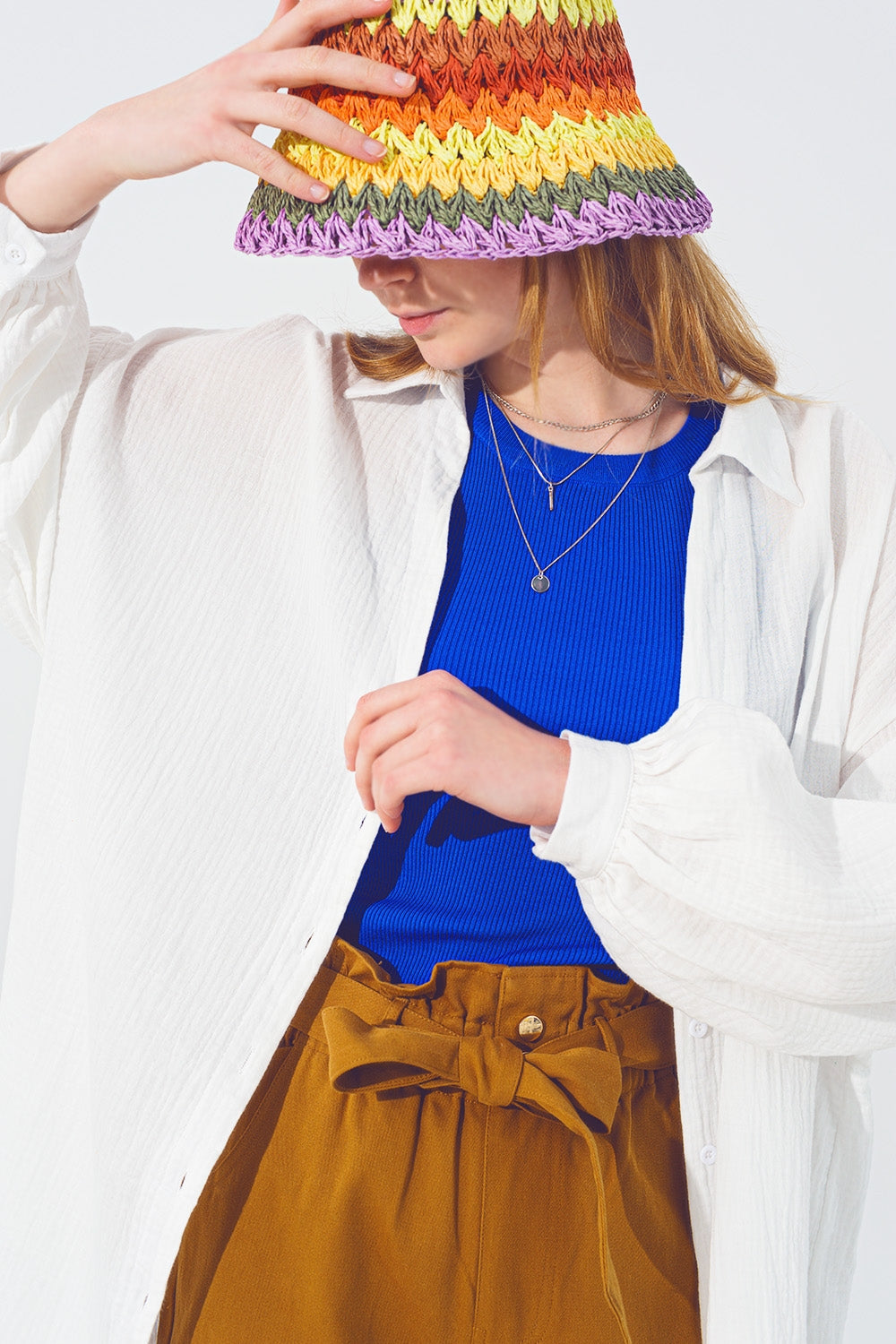 Camisa Suelta Texturizada en Blanco
