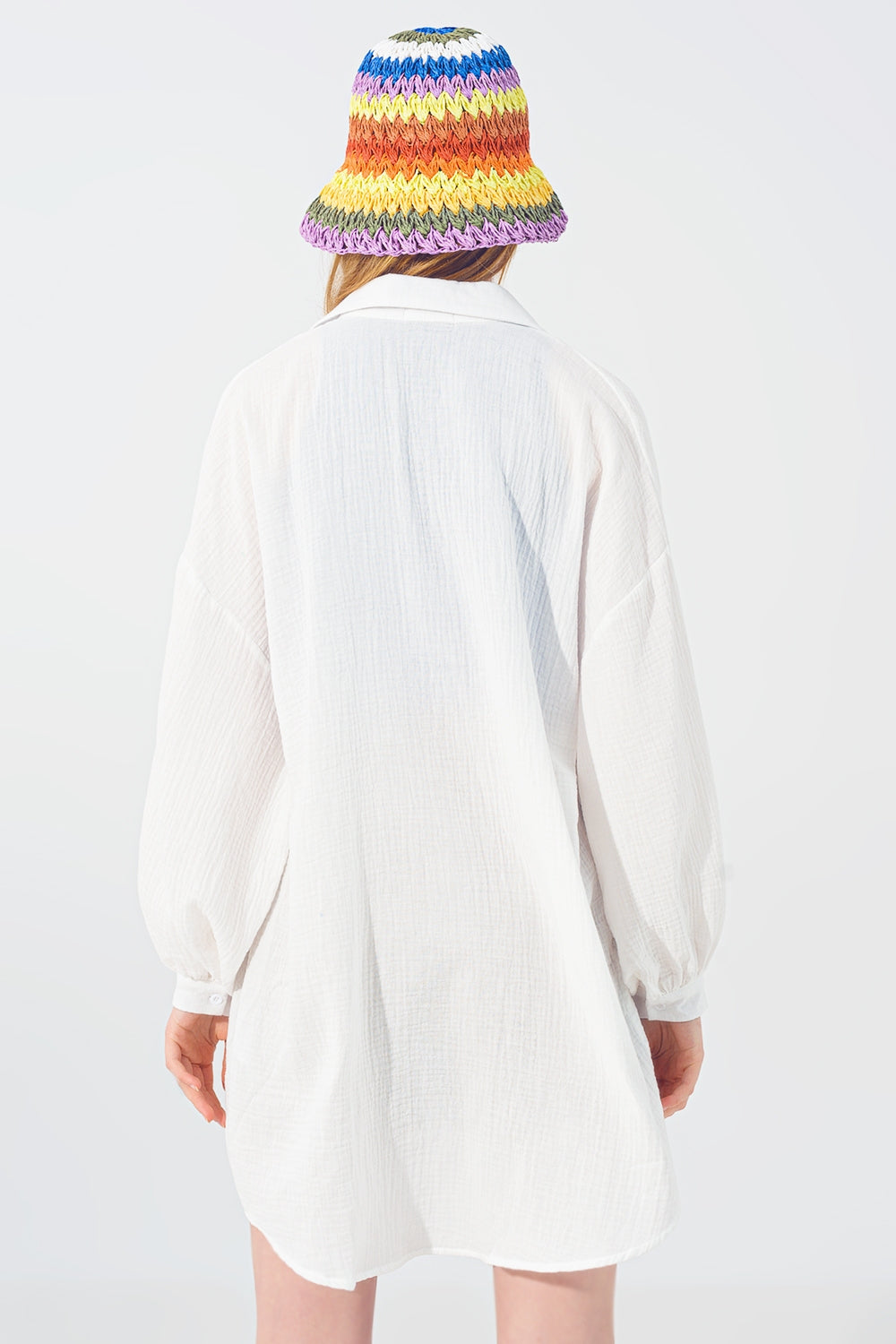 Camisa Suelta Texturizada en Blanco