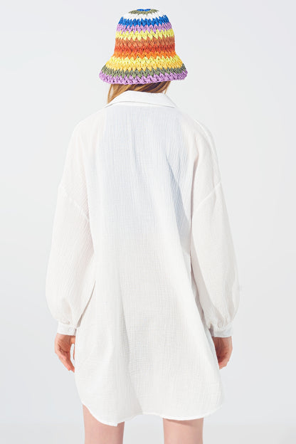 Camisa Suelta Texturizada en Blanco