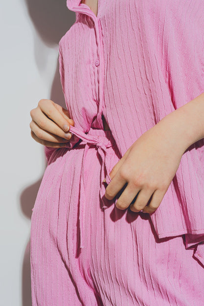 Camisa suelta texturizada en rosa