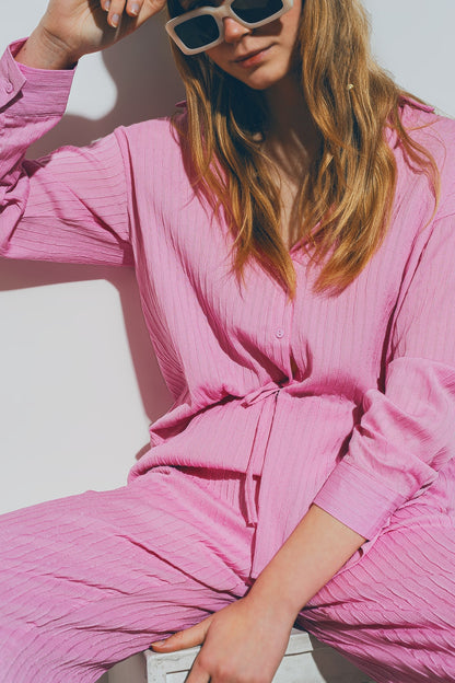 Camisa suelta texturizada en rosa
