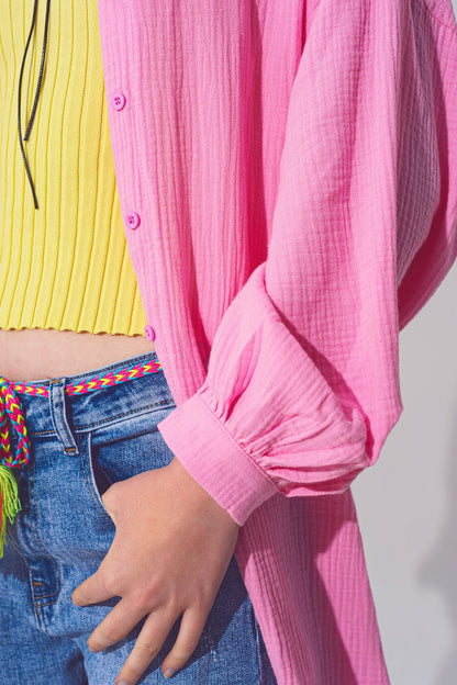 Camisa texturizada de corte holgado en rosa