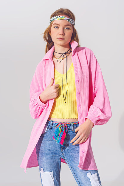 Camisa texturizada de corte holgado en rosa