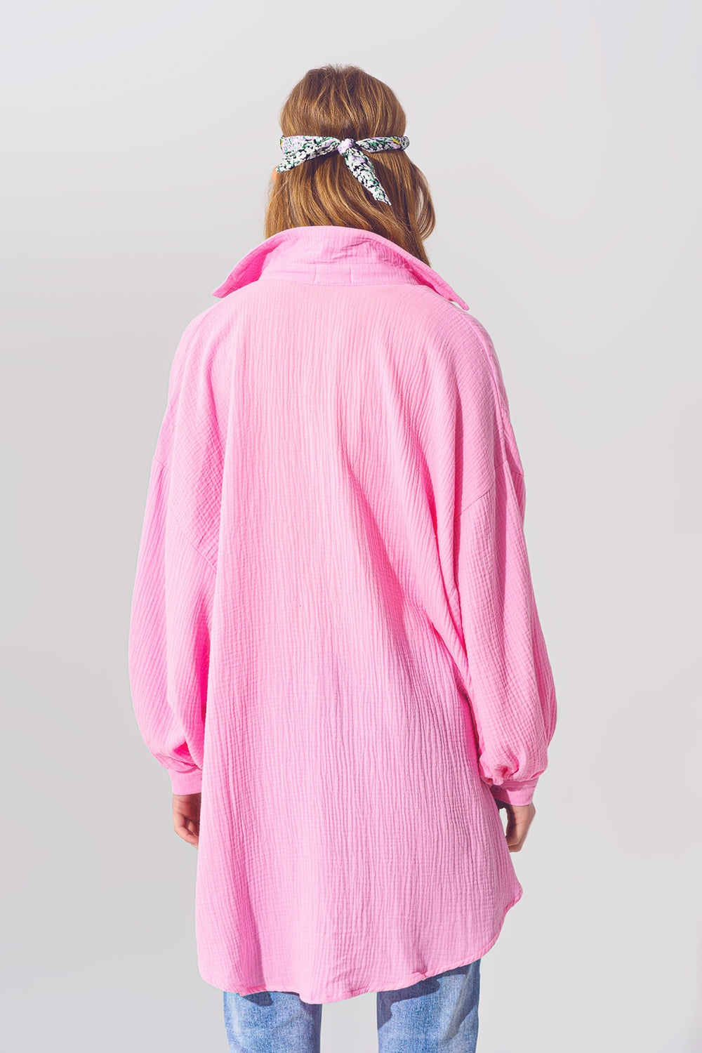 Camisa texturizada de corte holgado en rosa