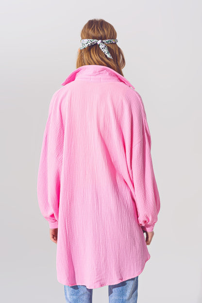Camisa texturizada de corte holgado en rosa