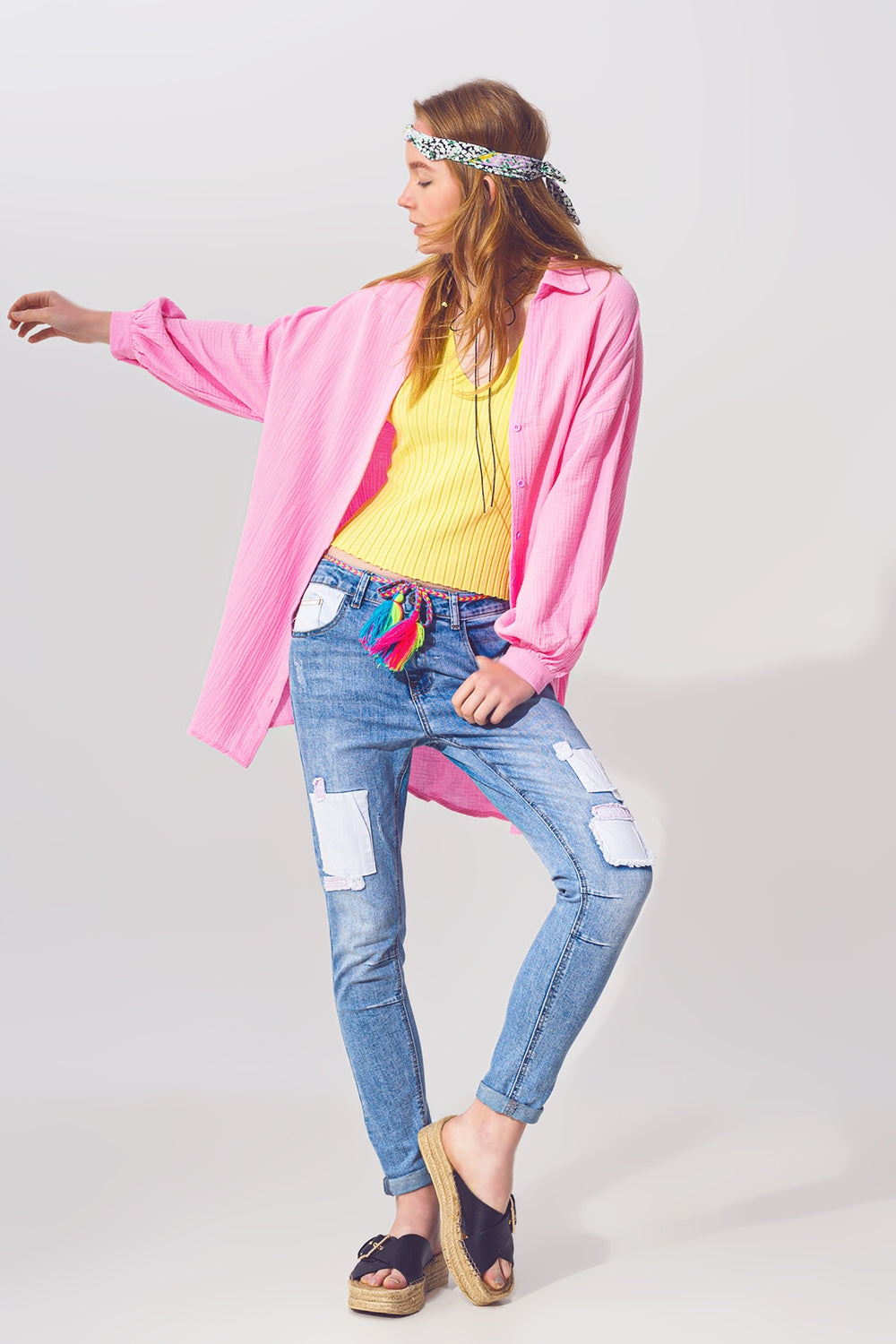 Camisa texturizada de corte holgado en rosa