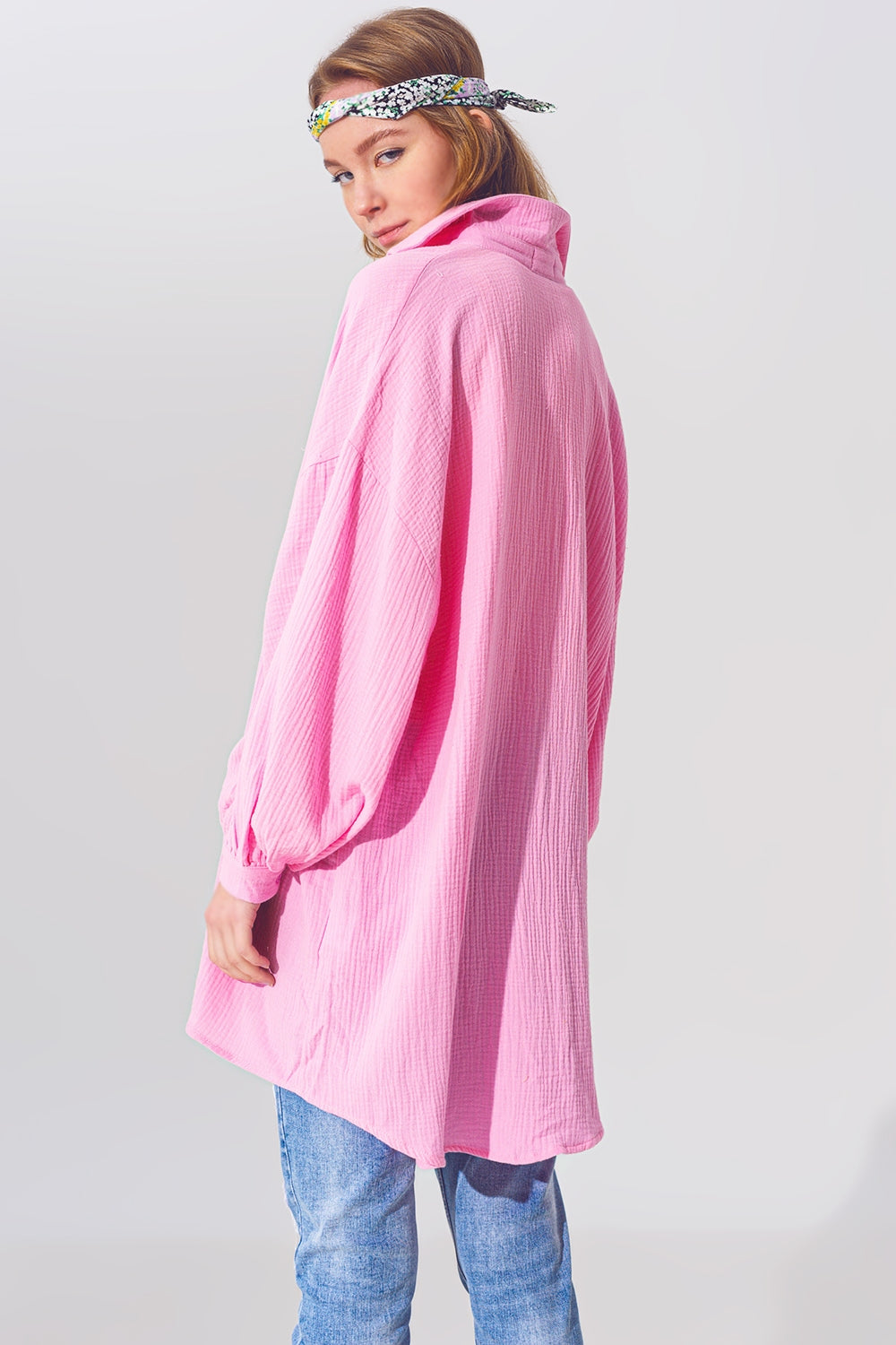Camisa texturizada de corte holgado en rosa